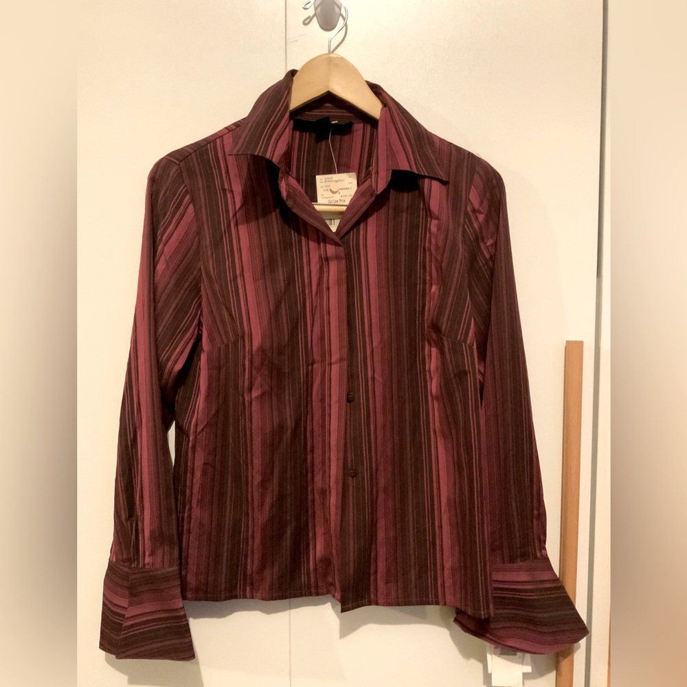 Anne Klein - Long Sleeved Striped Multicolored Button Down Blouse - Size 6